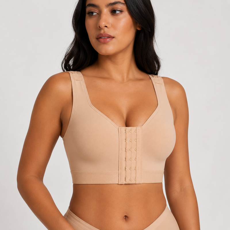 Bluehorixon Post-Surgery Front-Closure Compression Bra – front closure detail
