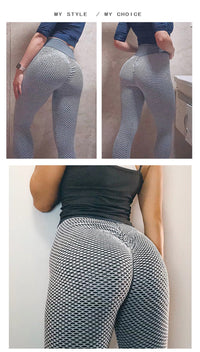 Bluehorixon Textured Scrunch-Butt Leggings with Tummy Control Waistband – back view