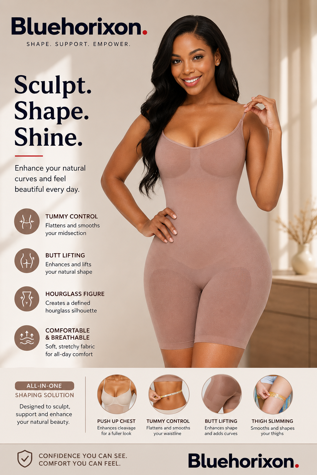 Tummy Control, Butt Lifter Shapewear Bodysuit, Seamless Full Body Compression Faja – view 9