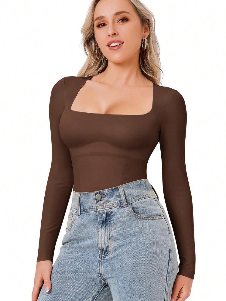 Long Sleeve Square Neck Shaper Bodysuit – Tummy Control & Slimming – view 2