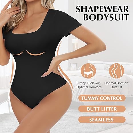 Seamless Square Neck Bodysuit – Tummy Control & Body Sculpting, Short Sleeve – view 1
