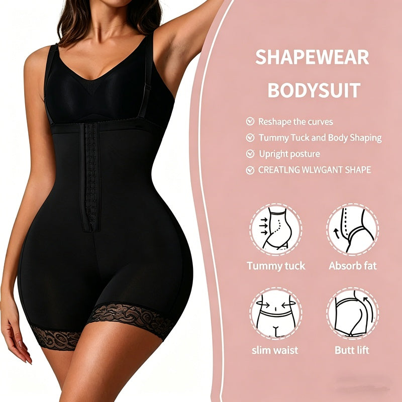 Women's Faja Bodysuit With Tummy Control, High Compression Waist Trainer Shapewear, Seamless Body Shaper With Lace Trim, Adjustable Straps, Zipper Crotch – view 2
