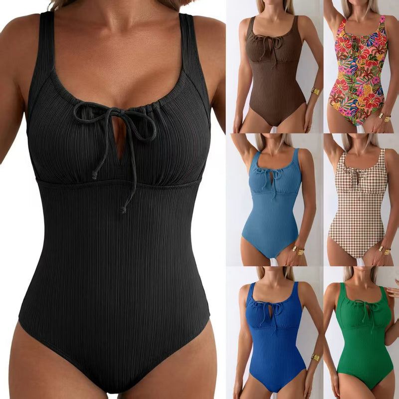 Ribbed Tie-Front One-Piece Swimsuit with Tummy Control