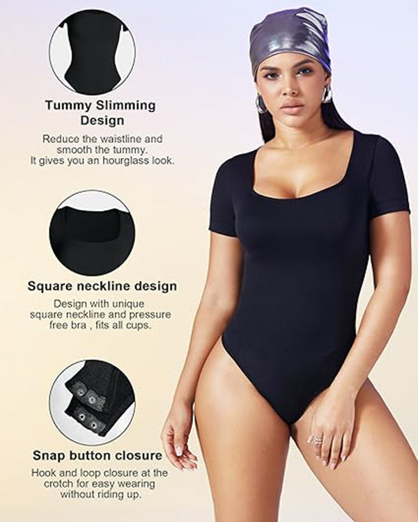 Seamless Square Neck Bodysuit – Tummy Control & Body Sculpting, Short Sleeve – view 2