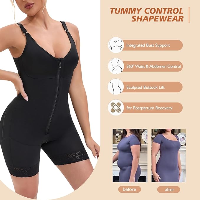 Colombian Faja Postpartum Bodysuit – Tummy Control & Butt Lifter with Zipper Crotch