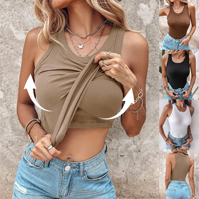 Bluehorixon Round Neck Bra Vest in black