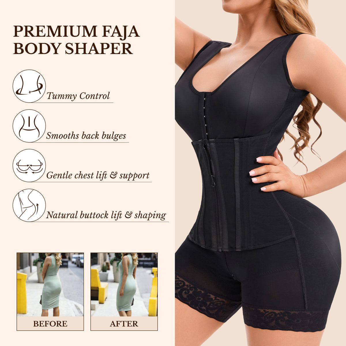 Colombian Faja Full Body Shaper – Overbust Tummy Control & Butt Lifter, Post-Surgery – view 6