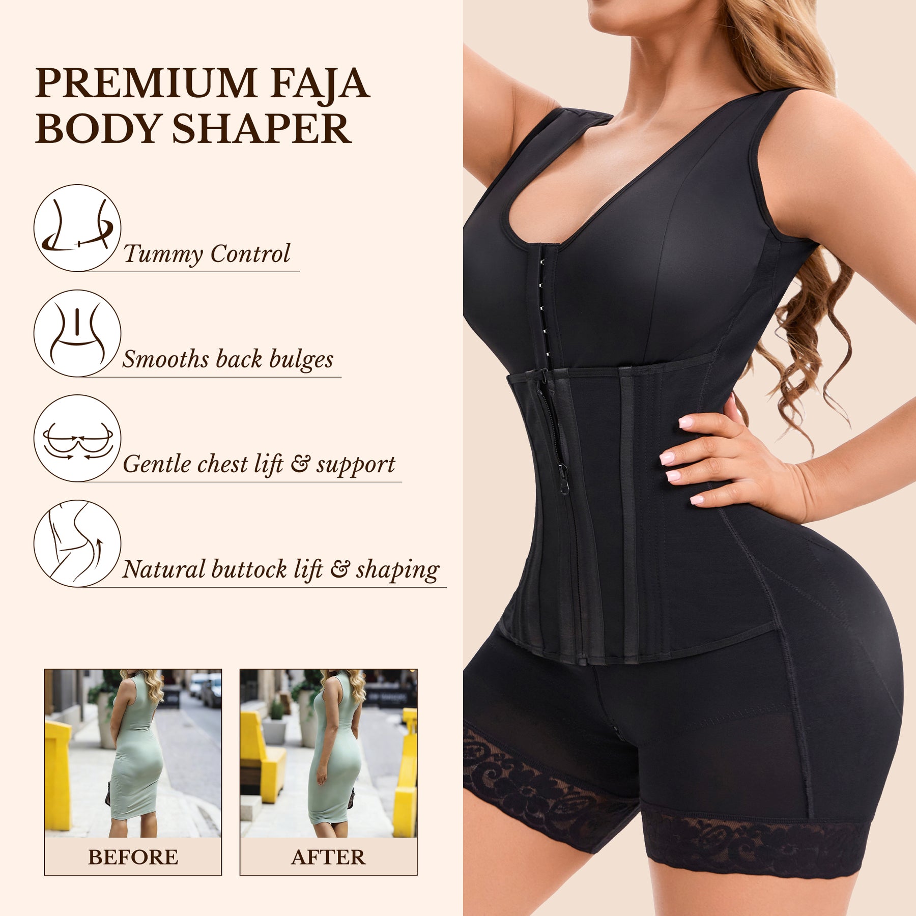 Colombian Faja Full Body Shaper – Overbust Tummy Control & Butt Lifter, Post-Surgery
