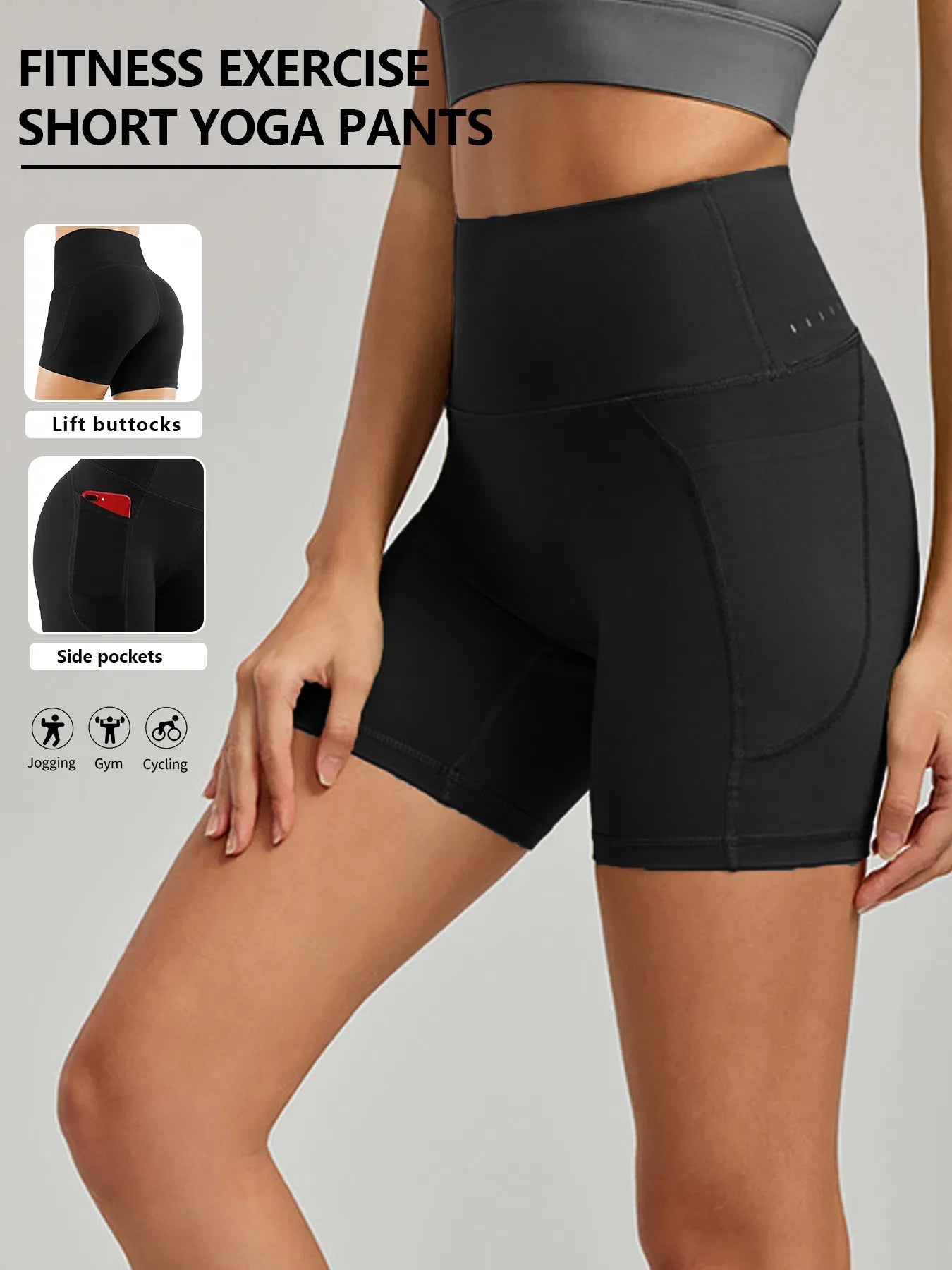 Women's High Waist Tummy Control Biker Shorts - pocket detail