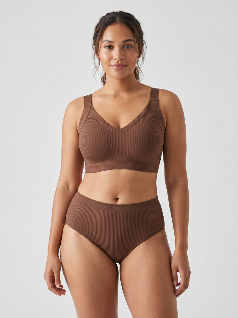 Ribbed Seamless Bra - Brown