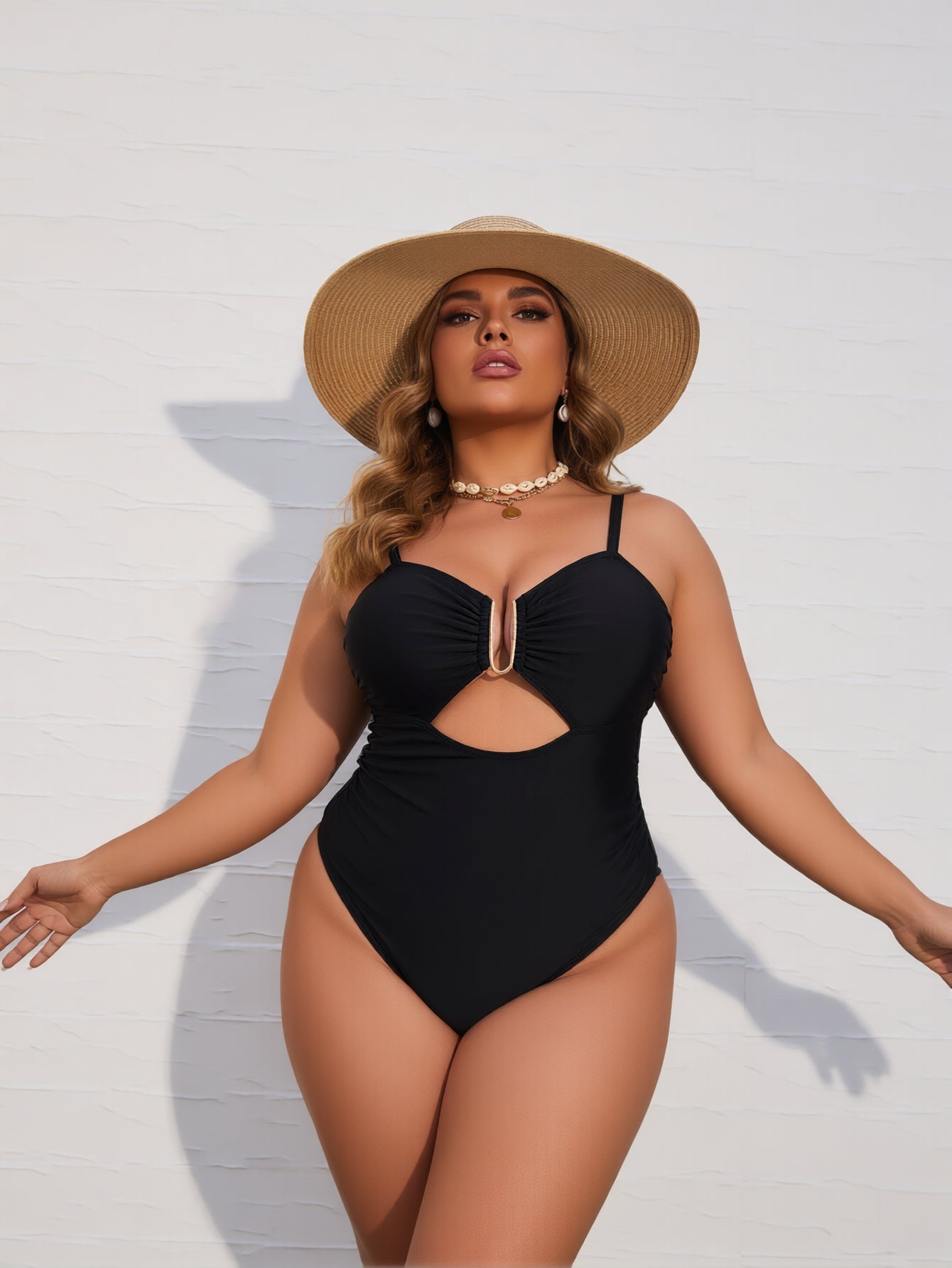 Plus Size U-Ring Cutout One-Piece Swimsuit