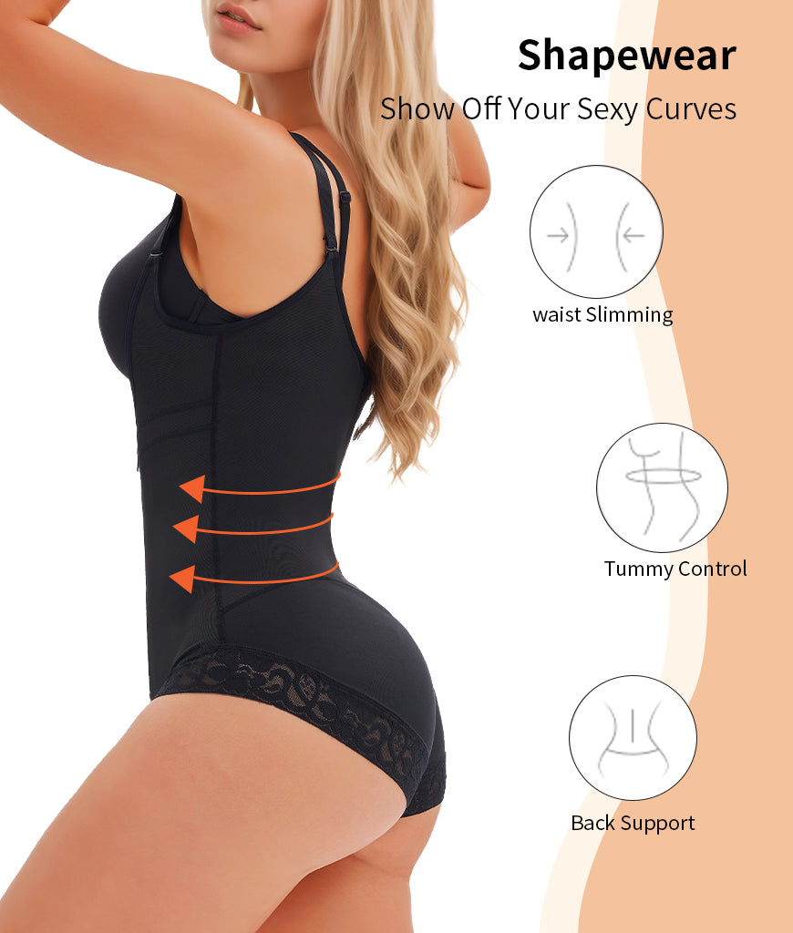 Faja bodysuit side view showing butt-lifting shape – Bluehorixon