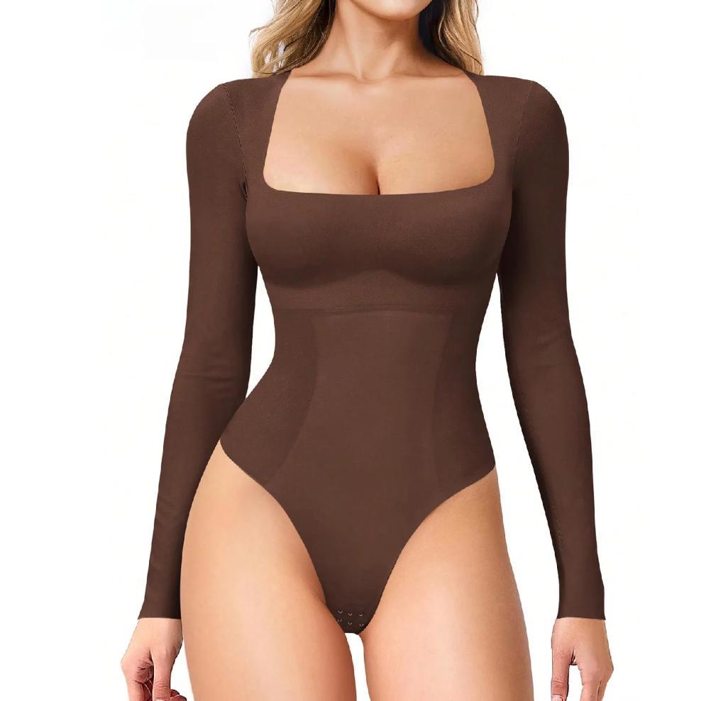 Long Sleeve Square Neck Shaper Bodysuit – Tummy Control & Slimming – view 5