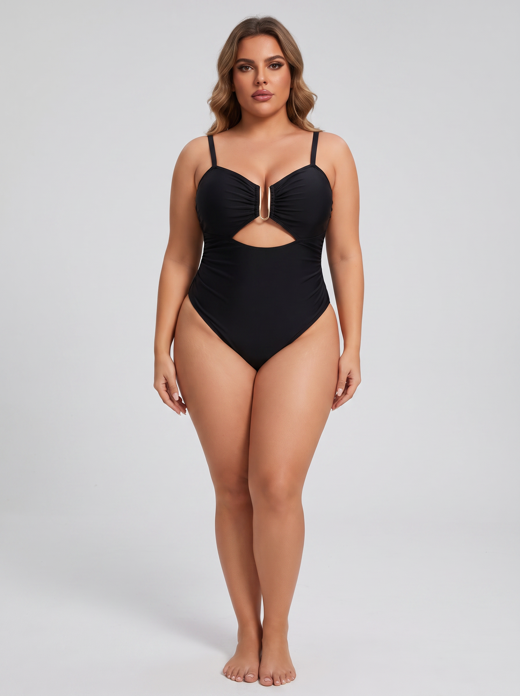 Plus-Size U-Ring Cutout Swimsuit - hero