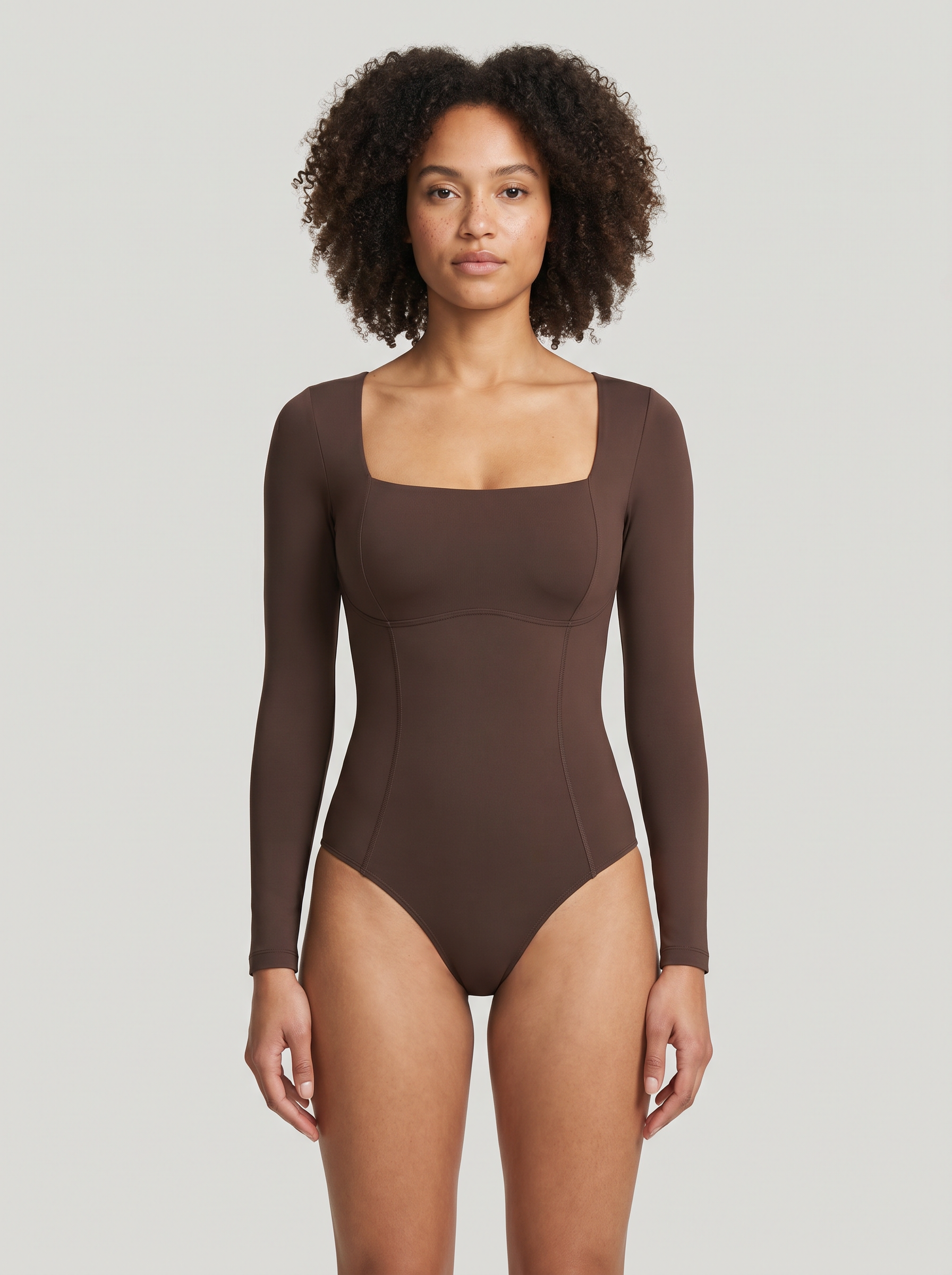 Long Sleeve Shaper Bodysuit - Brown