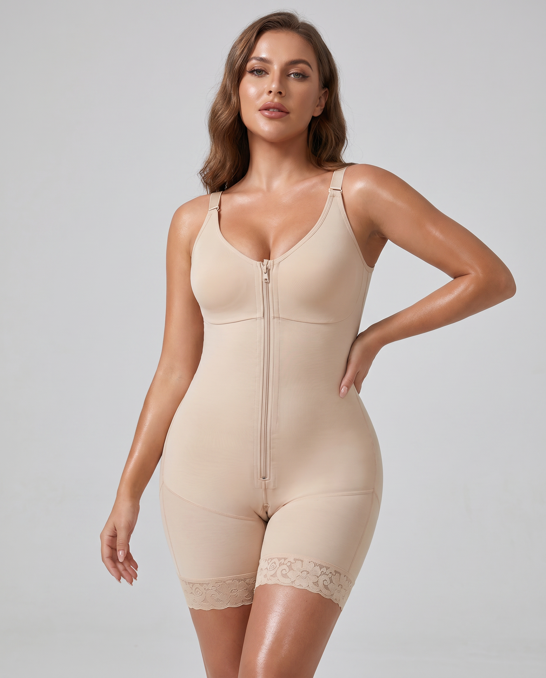 Colombian Faja Postpartum Bodysuit on model