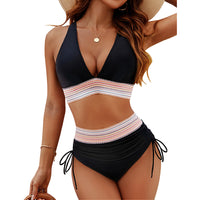 Black high-waisted tummy control bikini set