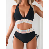 Black high-waisted tummy control bikini set detail